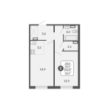 2-комнатная, 46.9 м², жилая: 46.9 м², кухня: 3.2 м²