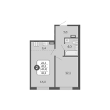 2-комнатная, 40.8 м², жилая: 40.8 м², кухня: 3.4 м²