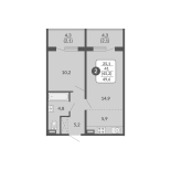 2-комнатная, 45.2 м², жилая: 5.9 м², кухня: 41 м²