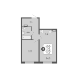 2-комнатная, 41.1 м², жилая: 41.1 м², кухня: 3.4 м²