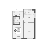 3-комнатная, 48.5 м², жилая: 48.5 м², кухня: 4.4 м²