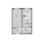 2-комнатная, 46.9 м², жилая: 46.9 м², кухня: 3.2 м²