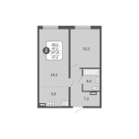 2-комнатная, 47.2 м², жилая: 47.2 м², кухня: 5.8 м²