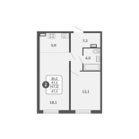 2-комнатная, 47.2 м², жилая: 47.2 м², кухня: 5.8 м²